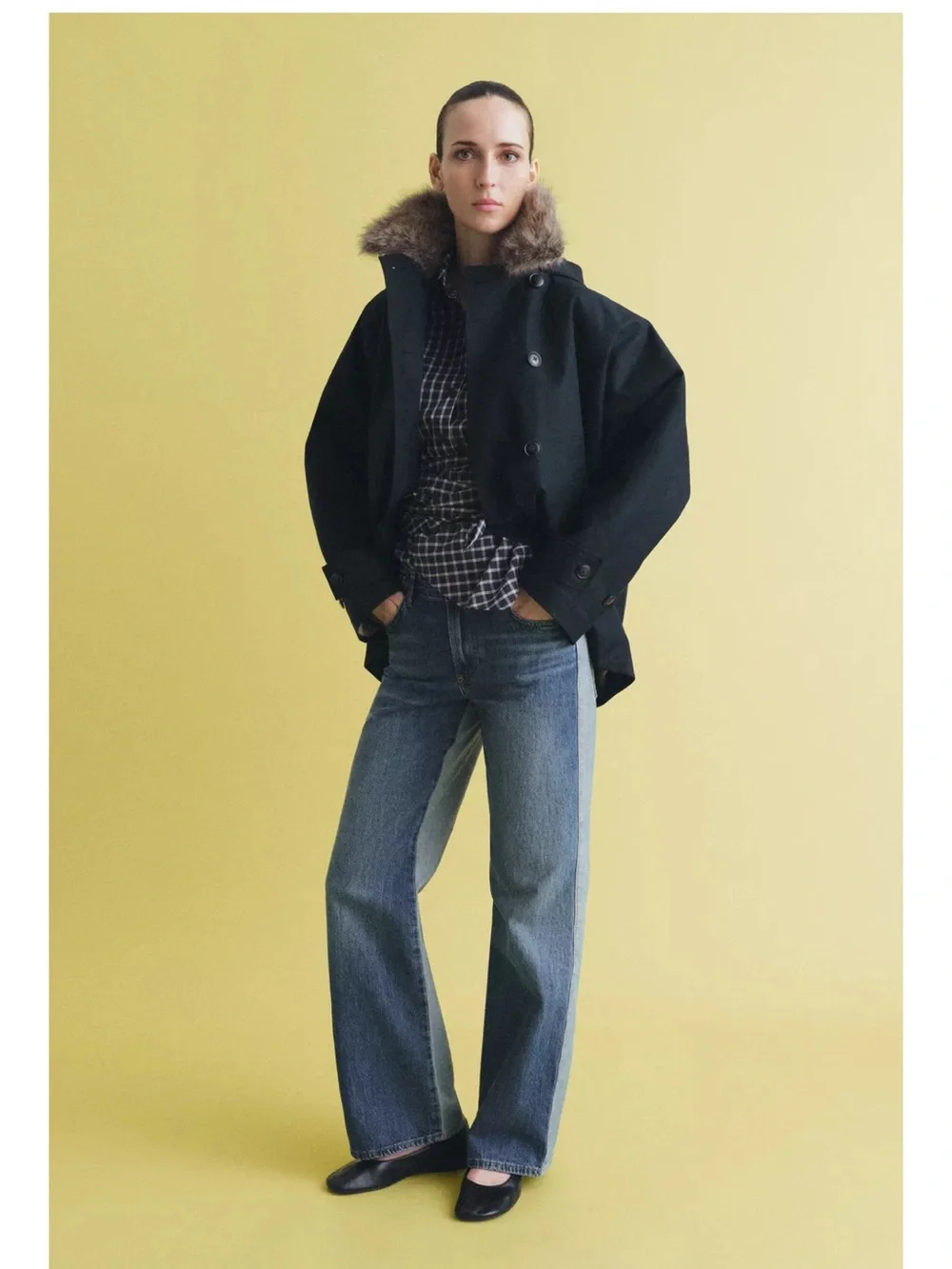 Zara Black Hooded Puffer Coat with Faux Fur Trim